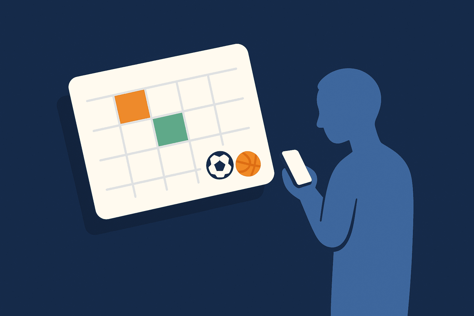 Ilustración de un calendario de equipo con avisos en el móvil